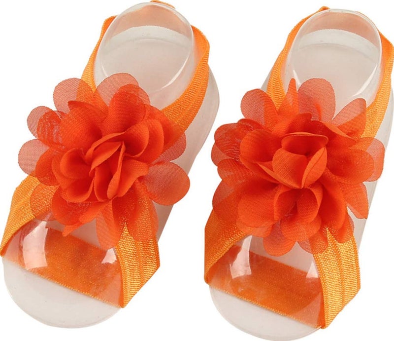 Toptim Baby Girl's Barefoot Sandals Flower for Newborn Toddlers (0-3T) (Chiffon Flowers of 15) - Image 4